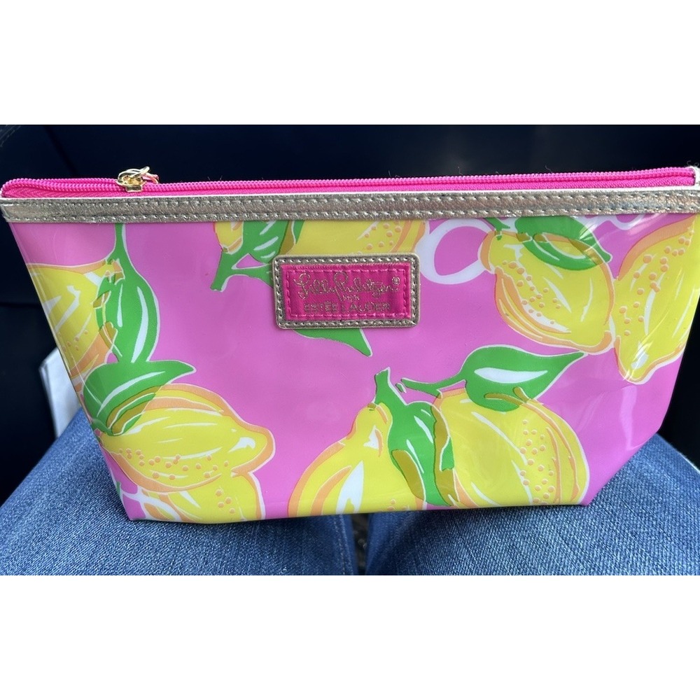 Lilly‎ Pulitzer Estee Lauder Lemon Print Zipper Cosmetic Pouch Bag  Size OS/S